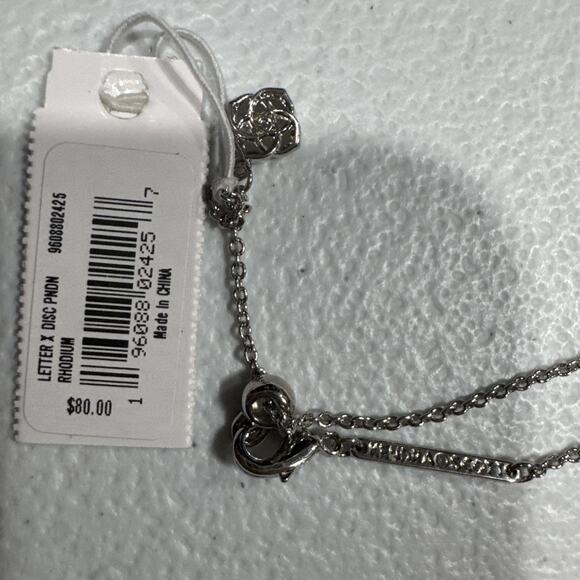 Kendra Scott Letter "X" Disc Pendant Necklace Rhodium Black Mother-Of-Pearl - Picture 5 of 7